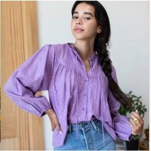 Emerson Fry India Collection Emmaline Blouse Lavendula Gold Dot Sz Medium